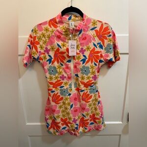 LIME RICKI SWIMSUIT WOMEN'S SMALL ARTSY FLORAL RASH GUARD ONE-PIECE